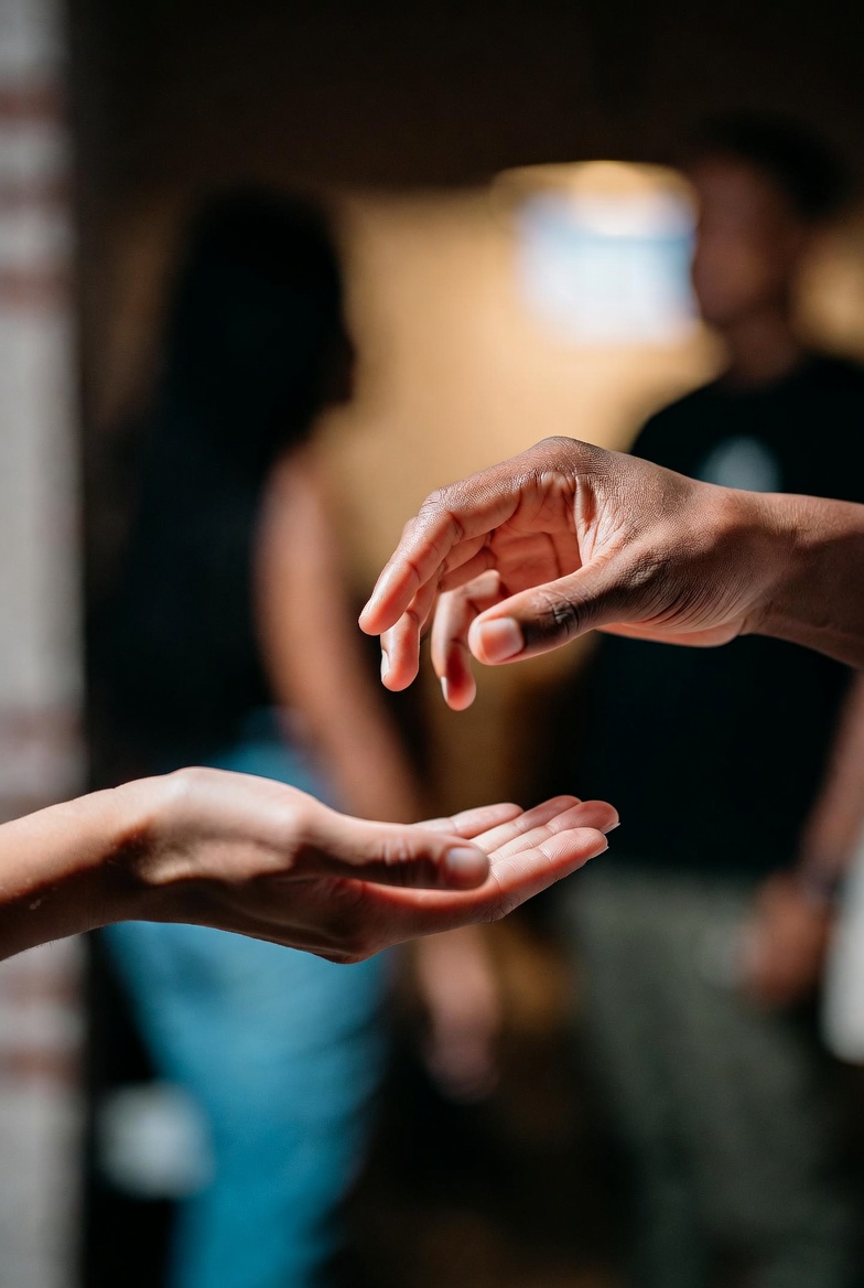 Hands reaching out to give and receive support